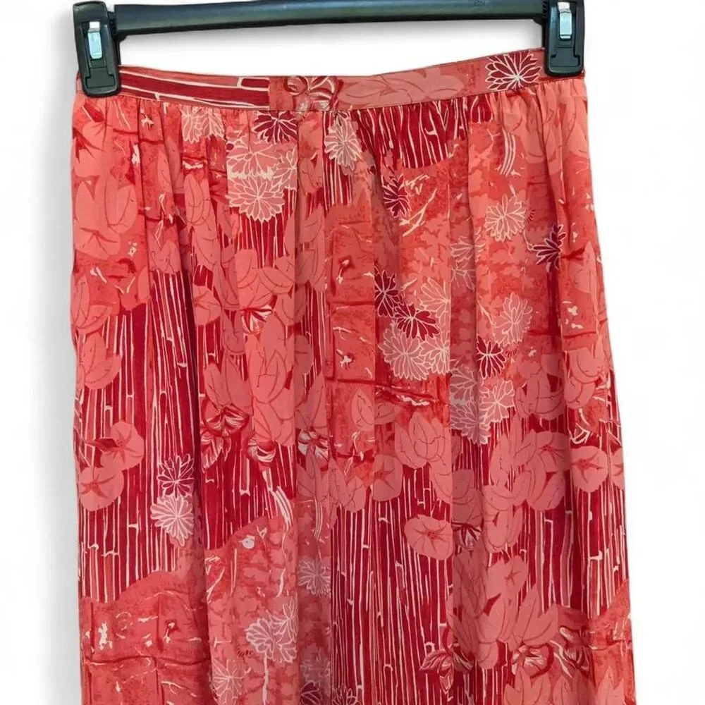 Vtg Carole Little for Saint Tropez West Silk Floral Maxi Skirt Coral Pink 12